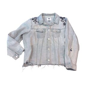 Old Navy Light Wash Denim Jacket with Floral Embroidery